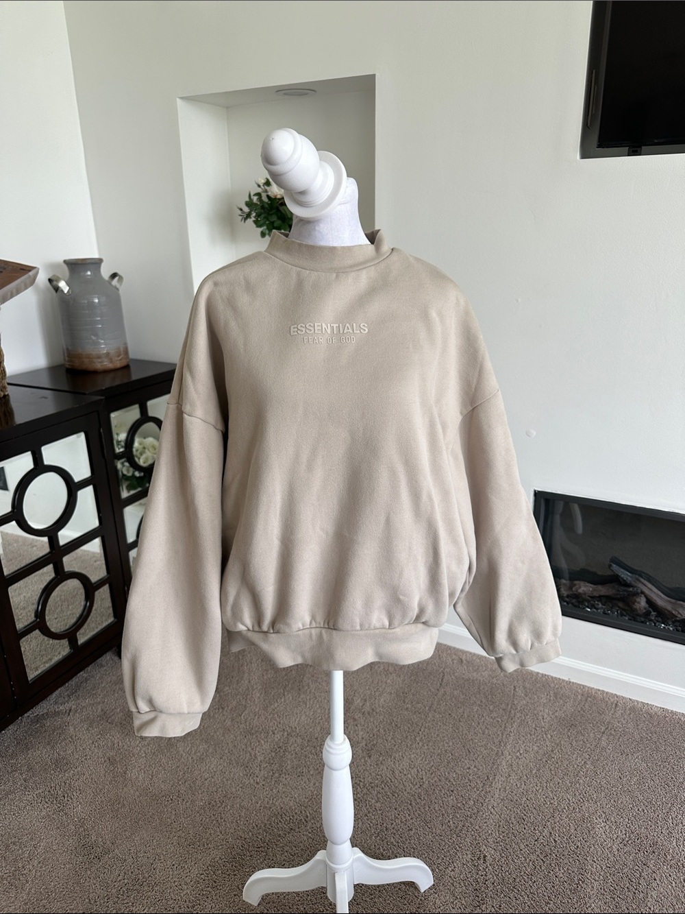 ESSENTIALS Neutral Beige Oversized Crewneck Sweatshirt